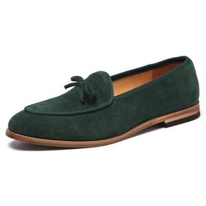 Santimon Men's US 8.5 Green Casual Bow Loafers Low Heel Slip On Casual Shoes